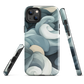 Phone case with abstract swirling ocean waves in blue and cream