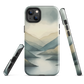 Phone case with soft mountain and valley design in misty green, blue, and golden tones