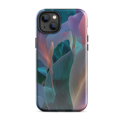 Abstract pastel botanical designer phone case in pink, lilac and teal tones with soft flowing floral textures