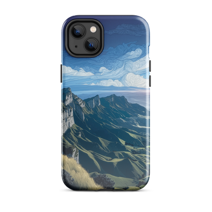 Te Mata Peak designer phone case with Hawke’s Bay cliffs, rolling green hills and dramatic swirling sky