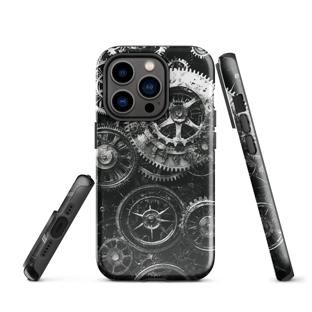 'Clockwork' iPhone phone case, a stunning fusion of gears, cogs, and vintage industrial charm. Inspired by the beauty of classic timepieces and steampunk aesthetics.