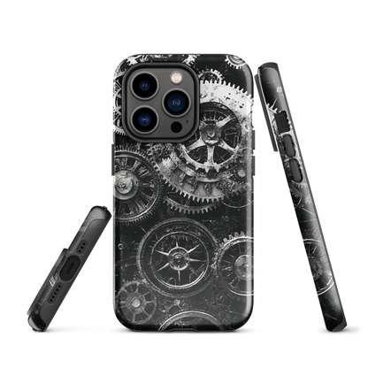 'Clockwork' iPhone phone case, a stunning fusion of gears, cogs, and vintage industrial charm. Inspired by the beauty of classic timepieces and steampunk aesthetics.