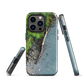 Resting Place phone case with aerial artwork of river rocks, green bush, and driftwood in a New Zealand stream.