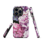 Designer phone case with pink and purple hydrangea floral artwork.