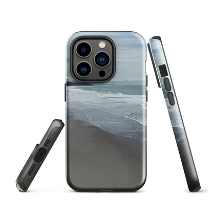 Phone case with a scenic photo of Riversdale Beach and ocean waves.