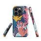 Colourful coral reef phone case design in pink, blue and yellow by NZ artist Ben Hart