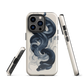 Phone case with black python and smoke design on cream background