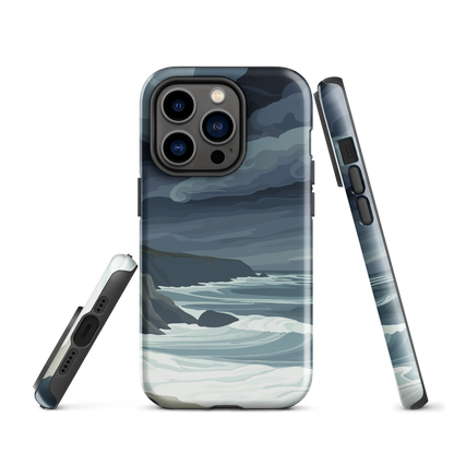 Phone case featuring moody Cape Kidnappers coastline with crashing waves and dark skies