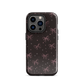Midnight Bow seamless repeat pattern — pink hand-drawn ribbon bows and sparkle stars on a black background