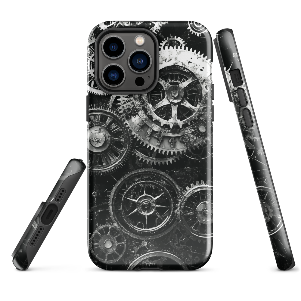 'Clockwork' iPhone phone case, a stunning fusion of gears, cogs, and vintage industrial charm. Inspired by the beauty of classic timepieces and steampunk aesthetics.