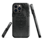 Black embossed damask phone case with gothic baroque pattern.