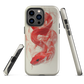 Phone case with red snake design on a cream background, coiled in smoky detail. Bold artwork by NZ designer Ben Hart.