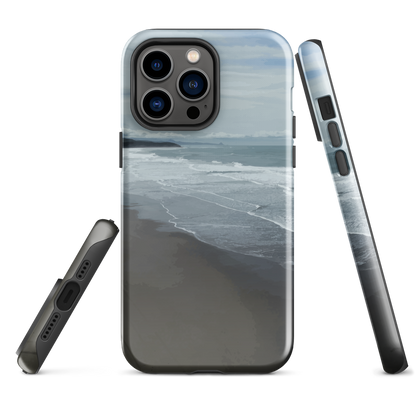 Phone case with a scenic photo of Riversdale Beach and ocean waves.