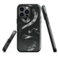 Phone case with detailed black python design on dark background.