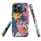 Colourful coral reef phone case design in pink, blue and yellow by NZ artist Ben Hart