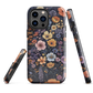 Phone case with colourful wildflowers on dark background, floral art design