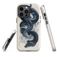 Phone case with black python and smoke design on cream background