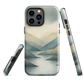 Phone case with soft mountain and valley design in misty green, blue, and golden tones