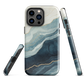 An elegant abstract phone case inspired by layered coastal forms in blue and teal tones.