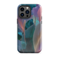 Abstract pastel botanical designer phone case in pink, lilac and teal tones with soft flowing floral textures