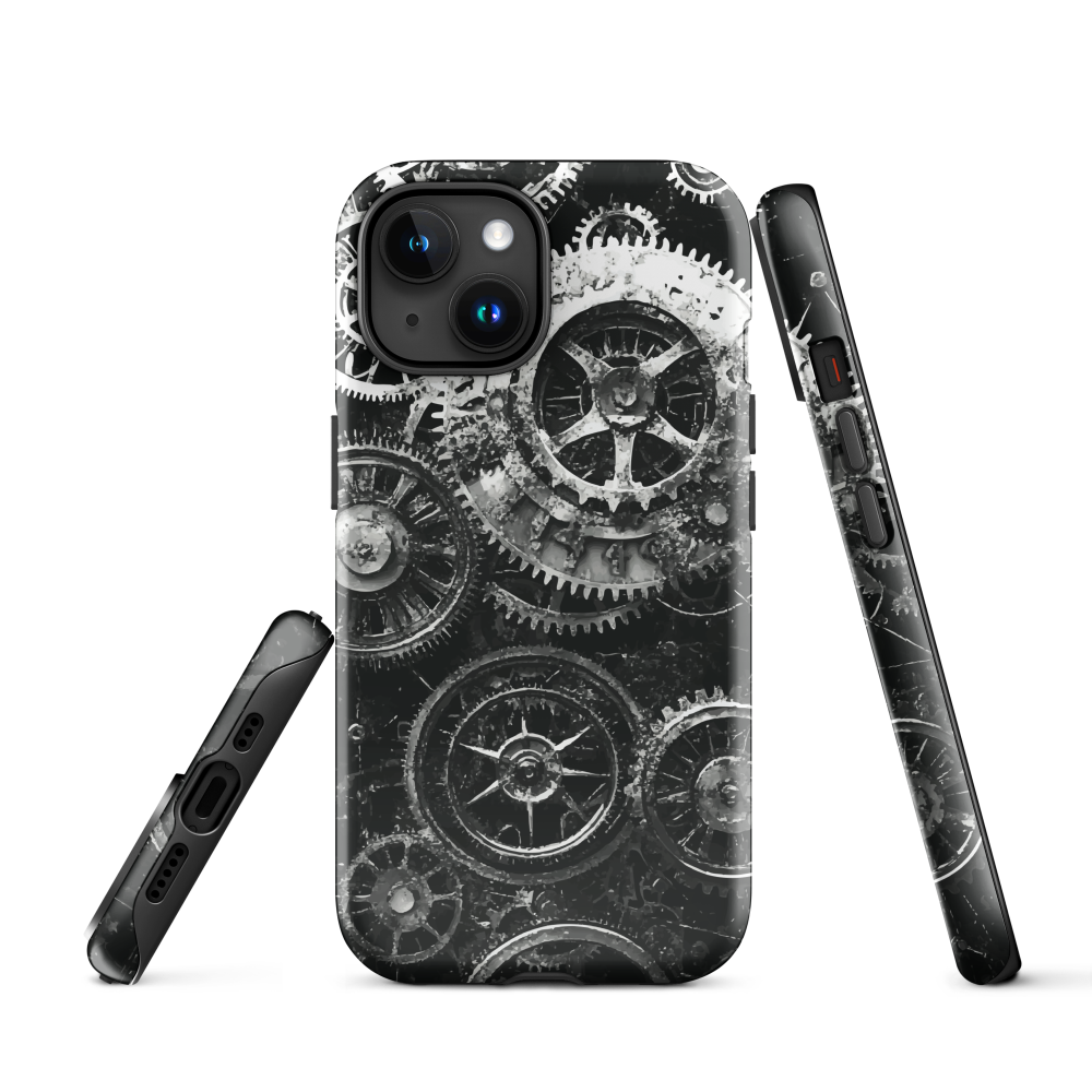 'Clockwork' iPhone phone case, a stunning fusion of gears, cogs, and vintage industrial charm. Inspired by the beauty of classic timepieces and steampunk aesthetics.