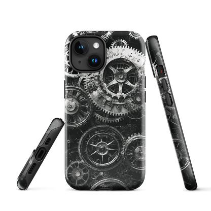 'Clockwork' iPhone phone case, a stunning fusion of gears, cogs, and vintage industrial charm. Inspired by the beauty of classic timepieces and steampunk aesthetics.