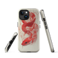 Phone case with red snake design on a cream background, coiled in smoky detail. Bold artwork by NZ designer Ben Hart.