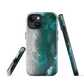 Ocean wave phone case with abstract beach design in teal and white, by NZ artist Ben Hart.