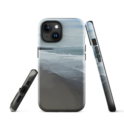 Phone case with a scenic photo of Riversdale Beach and ocean waves.