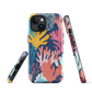 Colourful coral reef phone case design in pink, blue and yellow by NZ artist Ben Hart