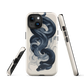 Phone case with black python and smoke design on cream background