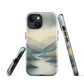 Phone case with soft mountain and valley design in misty green, blue, and golden tones