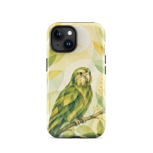 'Kākāpō' iPhone 15 tough phone case - protective glossy case NZ Australia