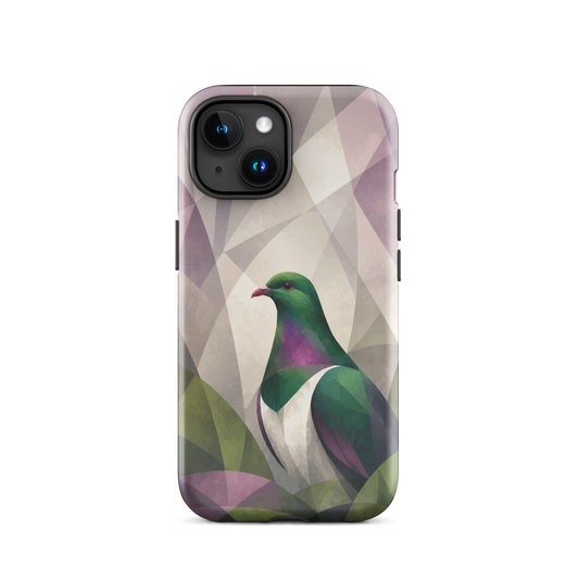'Kererū' iPhone 15 tough phone case - protective glossy case NZ Australia