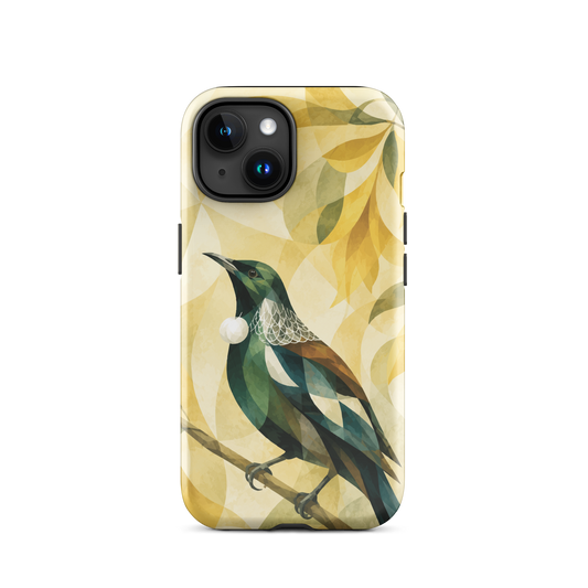 'Tūī' iPhone 15 tough phone case - protective glossy case NZ Australia