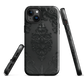 Black embossed damask phone case with gothic baroque pattern.