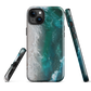 Ocean wave phone case with abstract beach design in teal and white, by NZ artist Ben Hart.