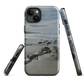 Phone case with artwork of Riversdale Beach, Masterton – rocks, waves and sky by NZ artist Ben Hart.