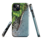 Resting Place phone case with aerial artwork of river rocks, green bush, and driftwood in a New Zealand stream.