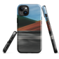 Phone case with abstract red, green, and blue heat wave landscape design.