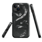 Phone case with detailed black python design on dark background.