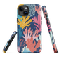 Colourful coral reef phone case design in pink, blue and yellow by NZ artist Ben Hart