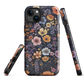 Phone case with colourful wildflowers on dark background, floral art design