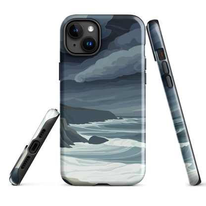 Phone case featuring moody Cape Kidnappers coastline with crashing waves and dark skies