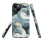 Phone case with abstract swirling ocean waves in blue and cream