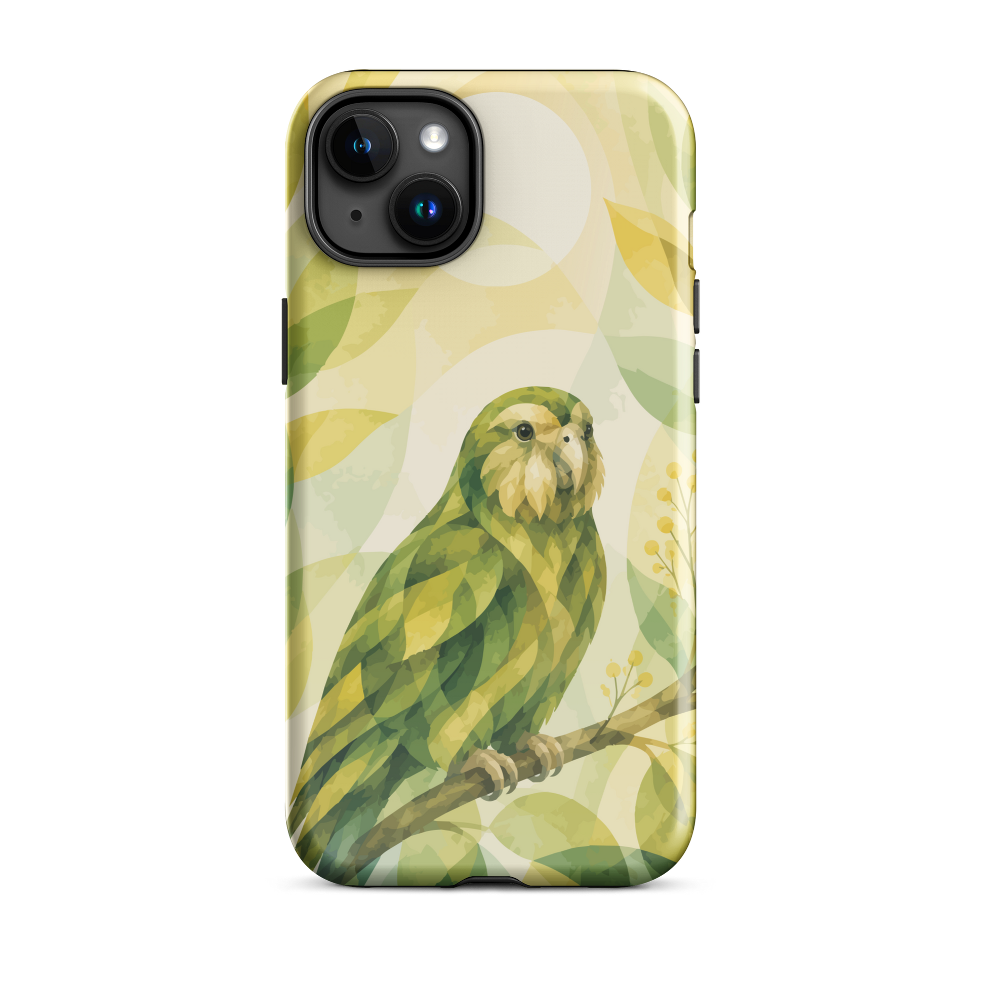 'Kākāpō' iPhone 15 Plus tough phone case - protective glossy case NZ Australia