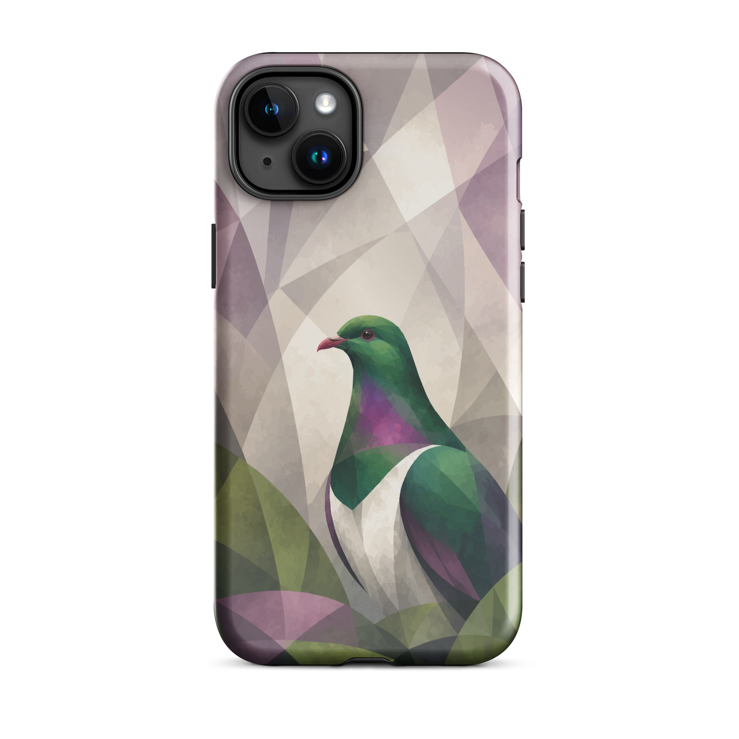 'Kererū' iPhone 15 Plus tough phone case - protective glossy case NZ Australia