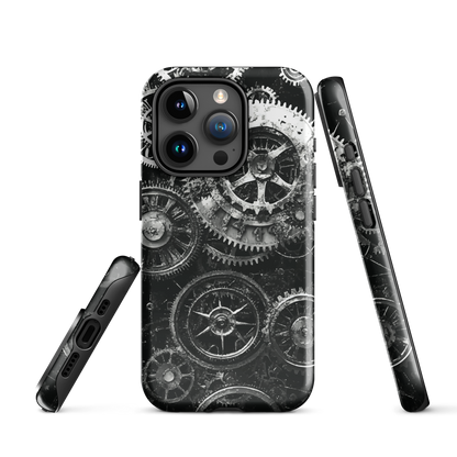 'Clockwork' iPhone phone case, a stunning fusion of gears, cogs, and vintage industrial charm. Inspired by the beauty of classic timepieces and steampunk aesthetics.