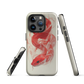 Phone case with red snake design on a cream background, coiled in smoky detail. Bold artwork by NZ designer Ben Hart.