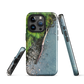 Resting Place phone case with aerial artwork of river rocks, green bush, and driftwood in a New Zealand stream.